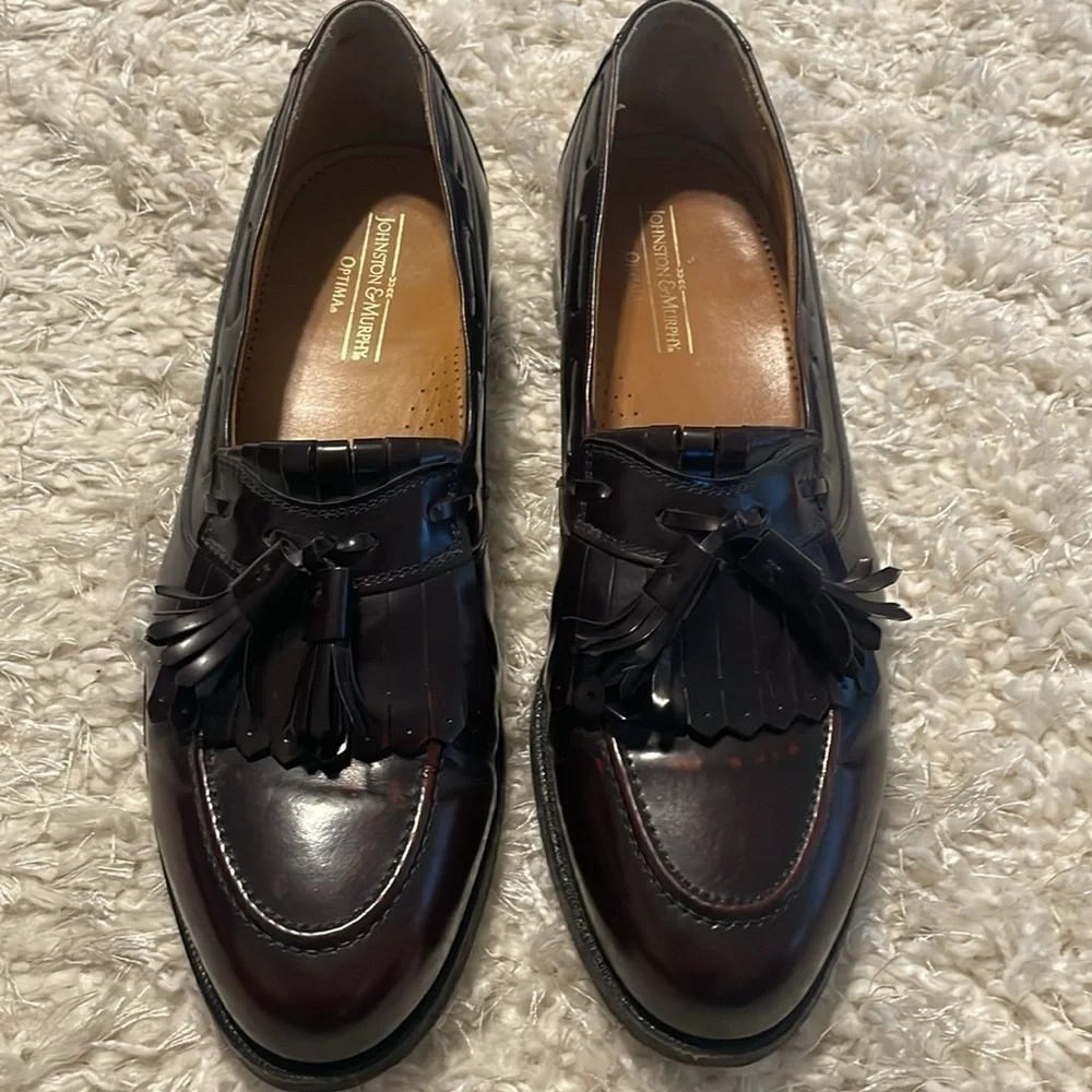 Johnston & Murphy Men Slip On Loafers Size 10 Pinch Tassles Dark Cherry Leather
